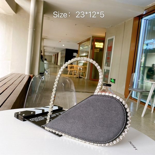 

pu diamonds love heart shape bag women tote solid color shoulder evening bag luxury design dinner half moon clear clutch