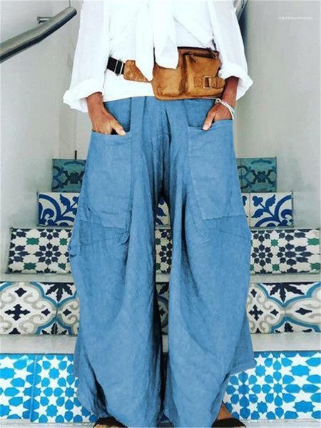 

long pants middle waist summer pants plus size pockets solid color womens designer wide leg loose irregular, Black;white