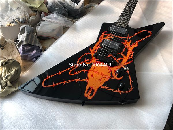 

wholesale customized high-quality special-shaped electric guitar, red print, rosewood fingerboard, mahogany, black guitar and musical instru
