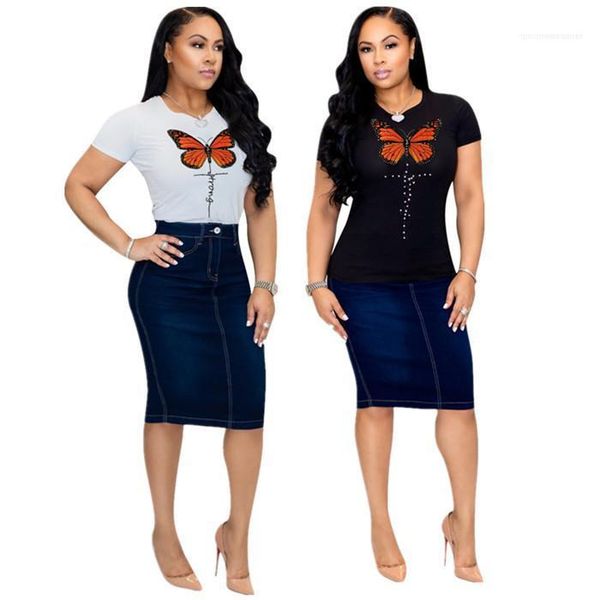 

slim short sleeve tees females fashion casual clothes womens butterfly embroidery tshirts summer designer crew neck rhinestone, White