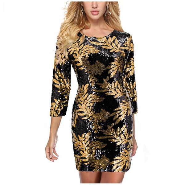 

fashion round neck print dress beach short dresses long sleeve bodycon office dress european and american party, Black;gray