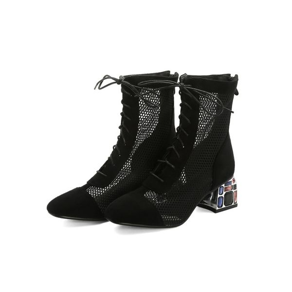 

big size 34-48 women cool boots high quallity heels 6cm cut peep toes ladies casual low-heeled sandals shoes 669, Black