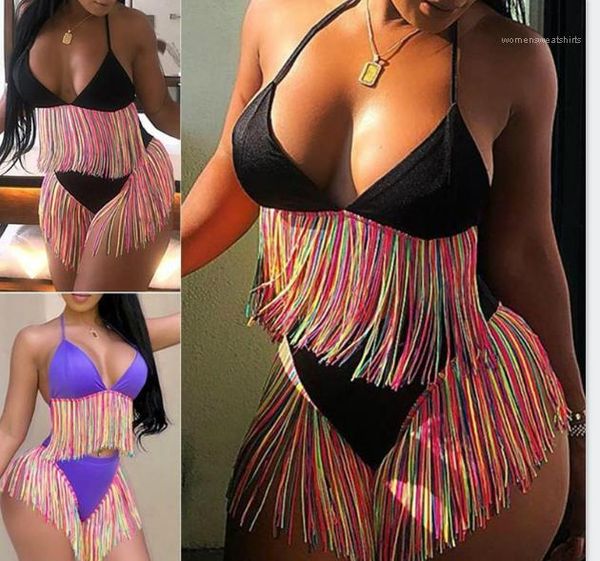 

женская две пьесы swimsuits летних ослабленный 2pcs купальники женские купальники женская бикини sexy красочная кисточка, White;black