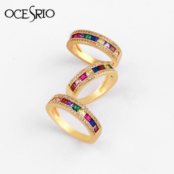 

fashion luxury rainbow cz ring charm gold filled baguette zirconia finger rings for women turkish party jewelry rig-h72, Golden;silver