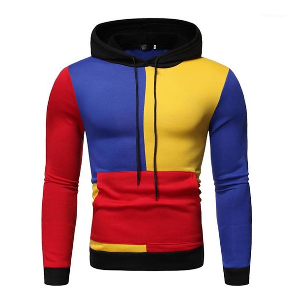 

mens clothing winter mens designer panelled hoodies fashion contrast color printed casual pullover, Black