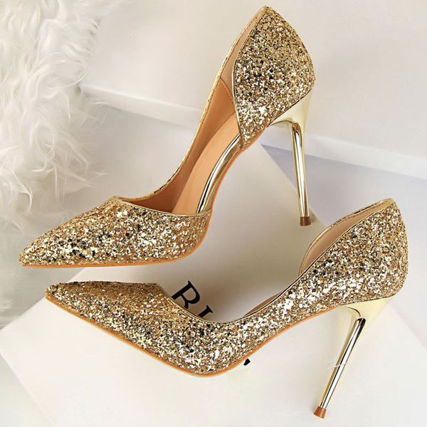 

2020 plus size women 9.5cm high heels stripper glitter bling scarpins pumps stiletto wedding bridal prom fetish valentine shoes, Black