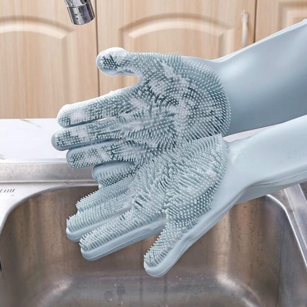 

1 pair dish washing gloves magic silicone dishes cleaning gloves with cleaning brush kitchen wash housekeeping scrubbing