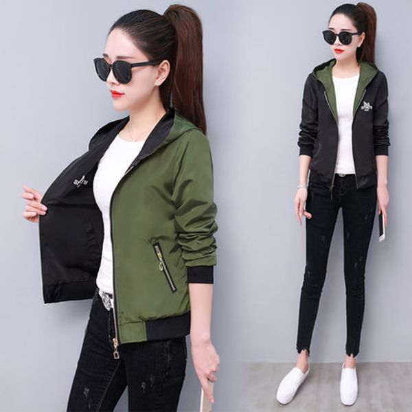 

windbreaker jacket in women long sleeve hooded coats spring autumn casual patchwork zipper up basic jackets for women coat t313, Black;brown