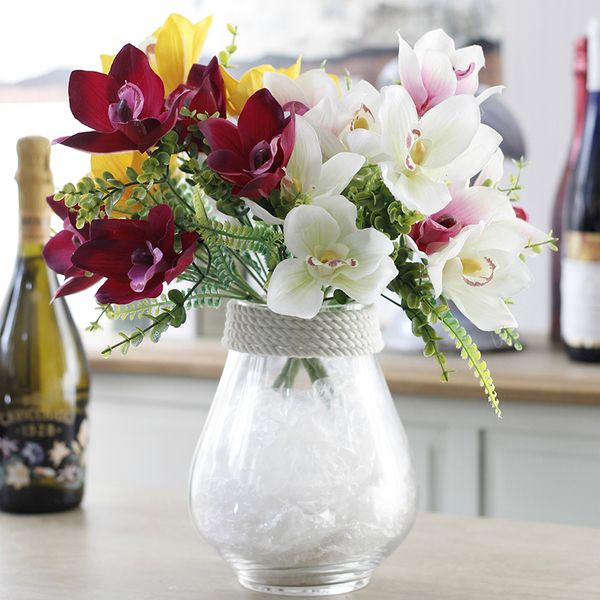 

5 heads artificial orchid flowers real touch wreath silk flower for a wedding fake flower home decoration valentines day gift