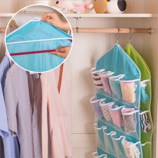 

1pc 16 pockets hanging organizers clothing storage bag sundries socks underwear wardrobe holder dustproof folding pouch bags