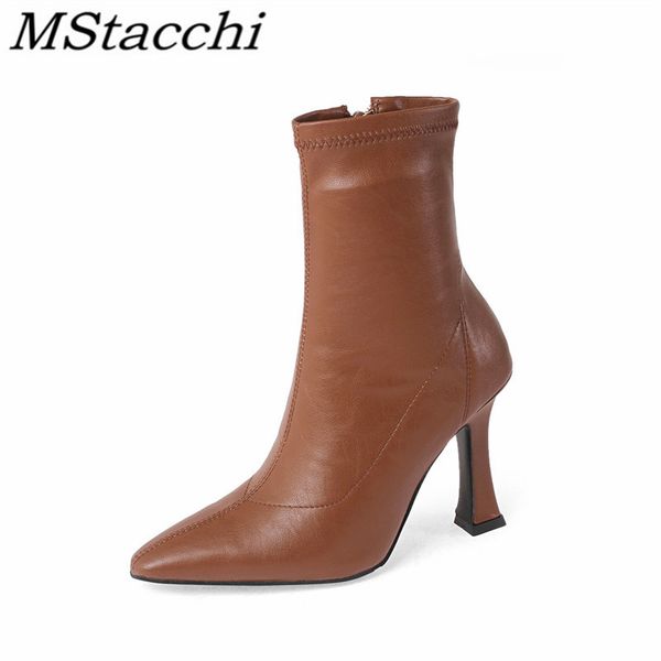 

mstacchi pointed side zipper women stretch boots high heel solid color 2020 new fashion elegant ladies shoes zapatillas hombre, Black
