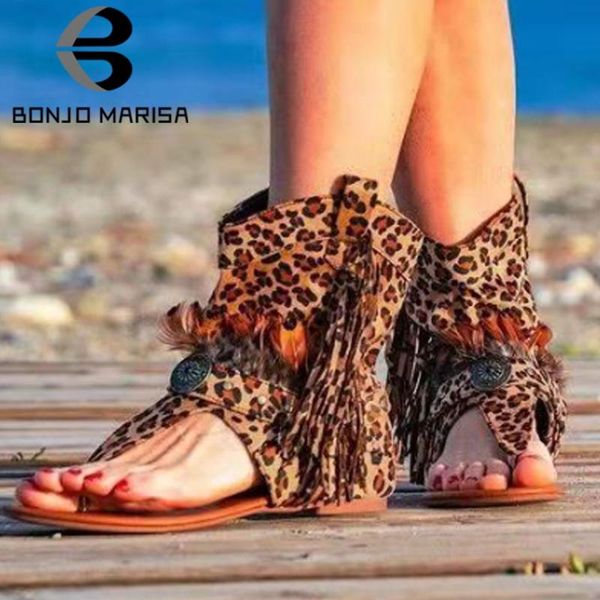 

bonjomarisa retro lady summer leopard flip flop fringe fashion casual beach sandals women 2020 flat casual shoes woman, Black