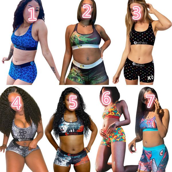 

designer women swimwear ethika swimsuit sports bra + shorts trunks 2 piece brand tracksuit quick dry beachwear bikini set clothes c106, Gray