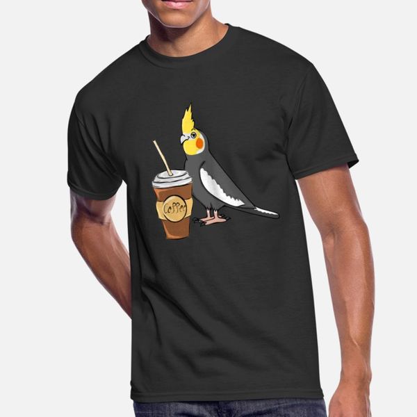 

funny cockatiel with coffee t shirt men designs cotton o neck costume fitness basic spring letter shirt