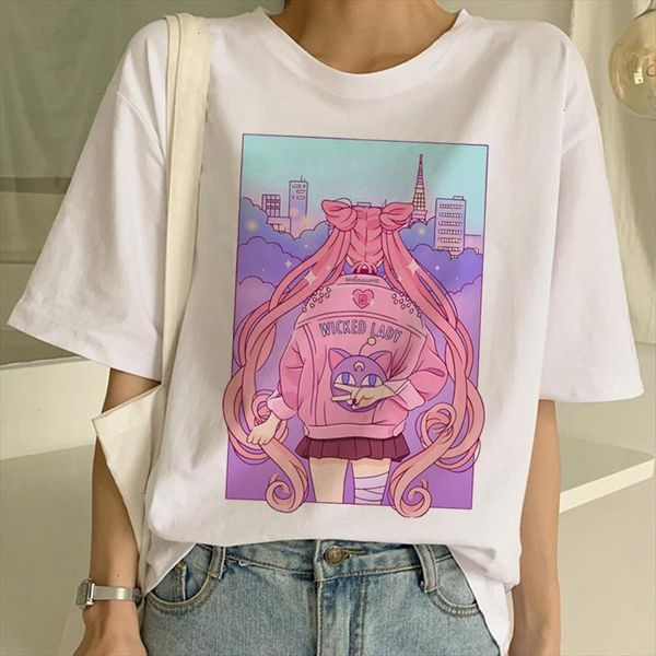 

sailor moon summer new fashion t shirt women harajuku short mouw cute ulzzang t shirt cute kat t shirt cartoon tees, White