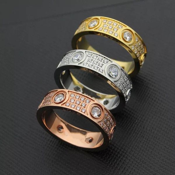 

love diamond ring full diamond rose gold ring charm titanium steel ms. eternal starry diamond rings band rings with original box, Silver