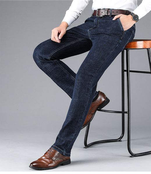 

middle-aged and old male straight jeans easy leisure tall waist men jeans, Blue
