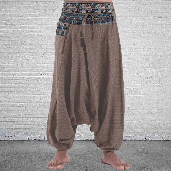 

heflashor men's joggers wide leg pants linen sweatpants retro baggy pants loose vintage trousers dance yoga harem slacks, Black