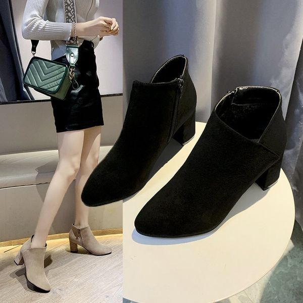 

autumn & winter simple short boots chunky heel martin boots british high-heeled shoes versatil lady shoes -40, Black