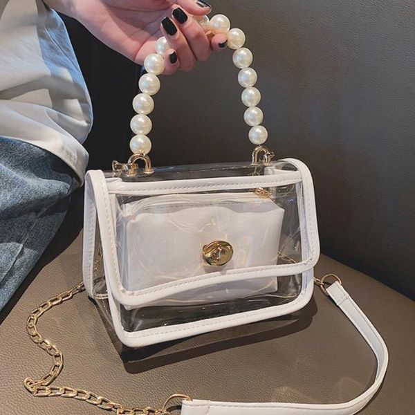 

transparent jelly pearl tote bag 2020 fashion new high-quality pvc women's designer handbag chain shoulder messenger bag purses