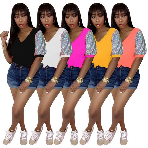 

puff sleeve ol style designer womens tshirts mutilcolor plaid printed short sleeve panelled summer casual clothing, White