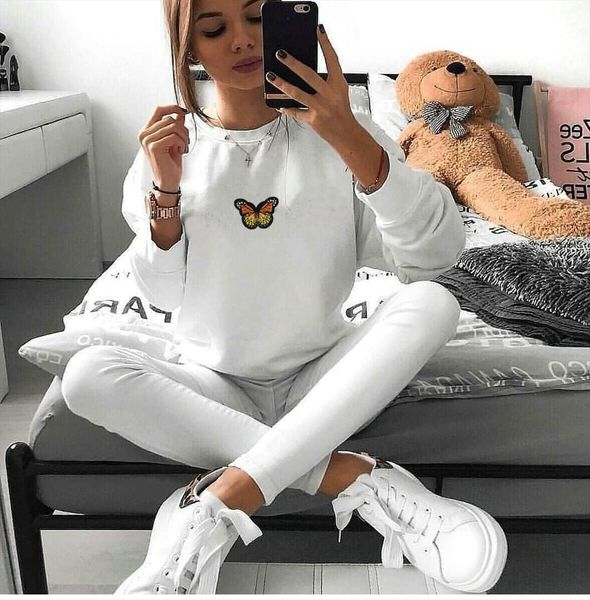 

autumn sweatshirt women butterfly embroidery white black gray red long sleeve pullovers ladies casual hoodies