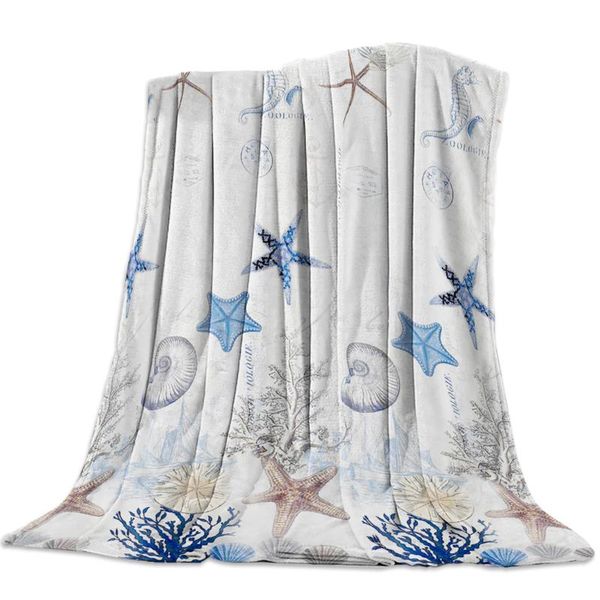 

ocean starfish shell flannel blanket for bed sofa portable soft fleece throw funny plush bedspreads