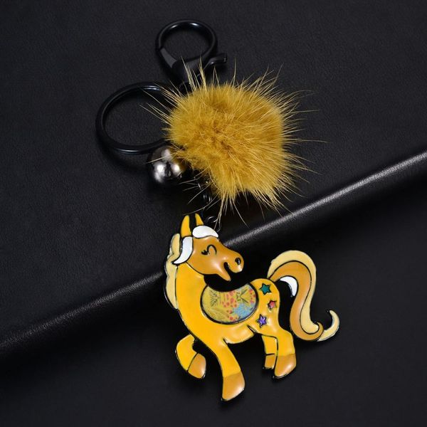 

keyring of jewelry horse key ring friendship gifts women's alloy animal keychain on the bag charm pompon keychains for car key, Slivery;golden