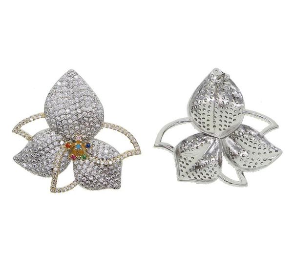 

rainbow colorful cz lovely beautiful flower two tone stud earring 2020 spring women fashion big earrings01, Golden;silver