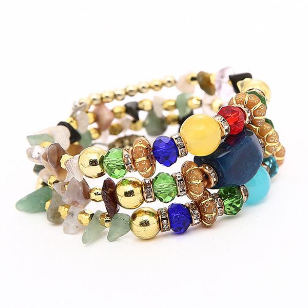

2020 bohimia ethnic vintage stone bead bracelet for women girls beach boho statement charm tassel wrap bracelet fashion jewelry, Golden;silver
