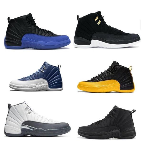 

basketball shoes 12s indigo dark concord university gold reverse flu game reverse taxi game royal fiba 12s dark grey sneakers trainer