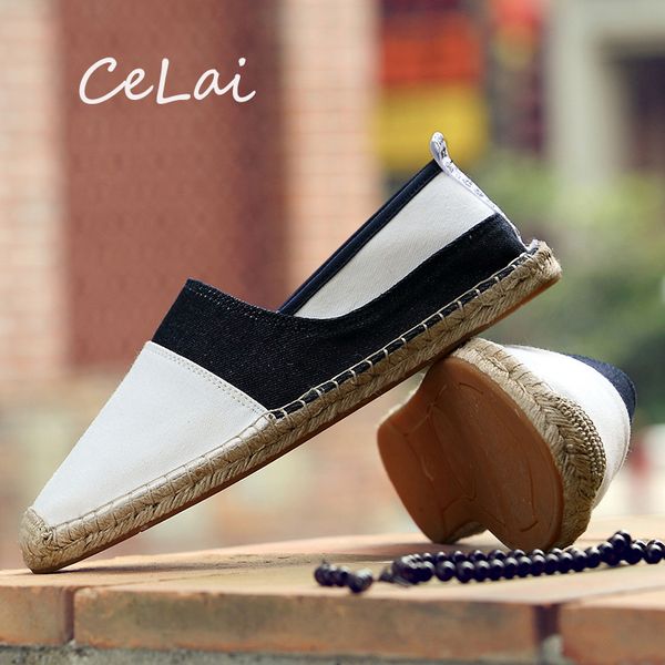 

celai new men nationa style breathable slip on casual canvas insole fisherman light shoes male espadrille flats shoes a-063, Black
