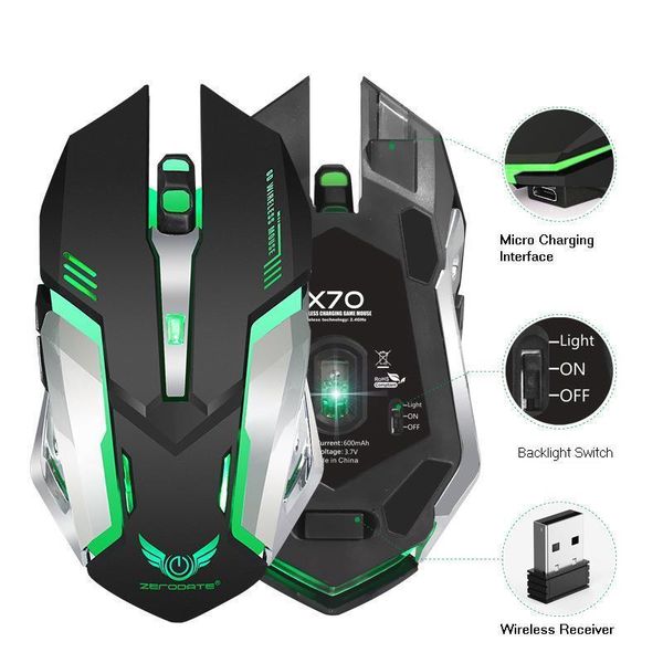 

seenda adjustable dpi rechargeable mouse 2.4ghz wireless gaming mouse ergonomics mice colorful backlight breathing game