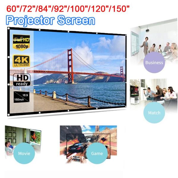 

projection screens soft screen cloth 4k hd projector movie outdoor holes 60/72/84/100/120inch foldable hanging for home camping