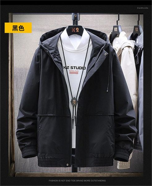 

hooded collar long sleeved solid color jacket mens spring autumn jacket mens zipper coats with pockets, Black;brown