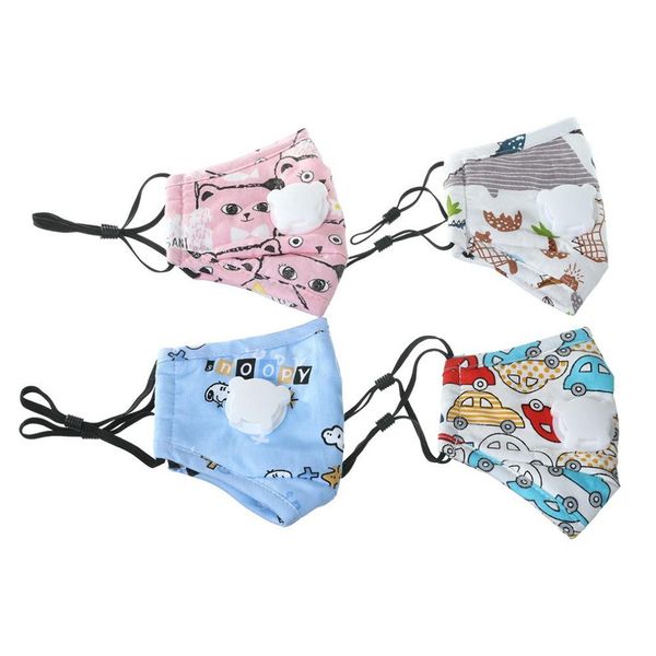 

kids cartoon mask children washable cloth mask with breathing valve fan 4 patterns reusable changeable pm2.5 filters protective mask