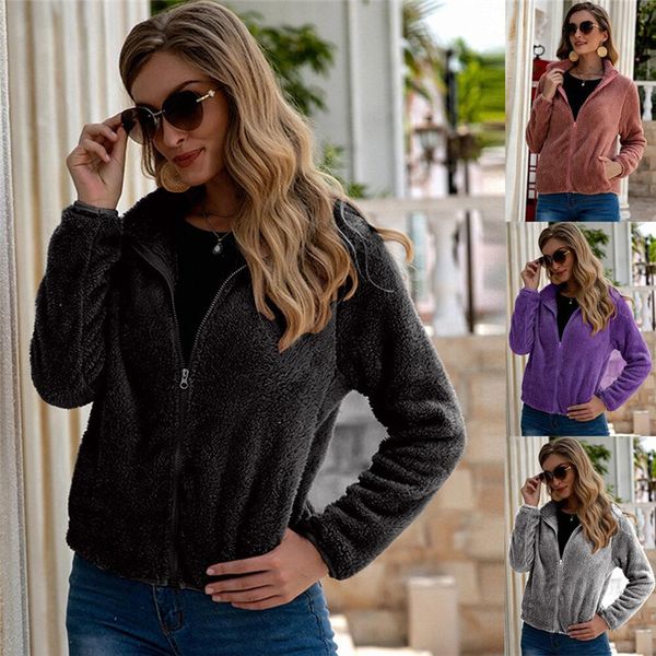 

designer autumn winter women wool coats fashion long sleeve zipper thicken jackets outdoor casual solid colors slim clothes s-xl ly8271, White