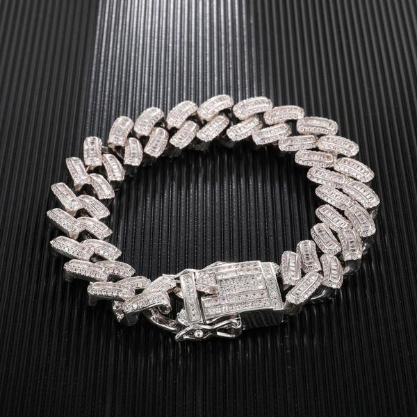 

15mm baguette zircon miami cuban link bracelet anklets zircon charm iced out hip hop jewelry gold color for men women, Black