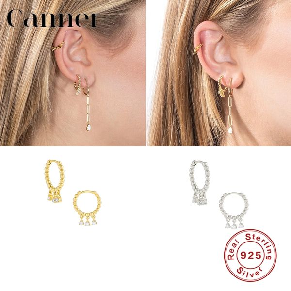 

canner 925 sterling silver hoop earrings zircon gold silver color earrings for women fine jewelry pendientes de mujer w4, Golden;silver