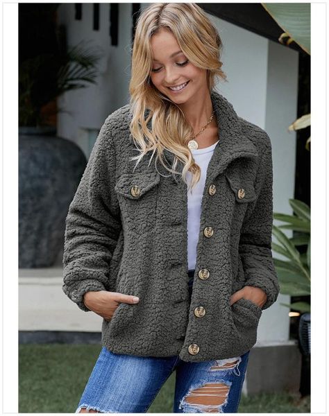 

bonjean 2020 winter coats and outerwear single breasted fleece jacket for women turn-down collar gray winter jacket bj1592, Black;brown