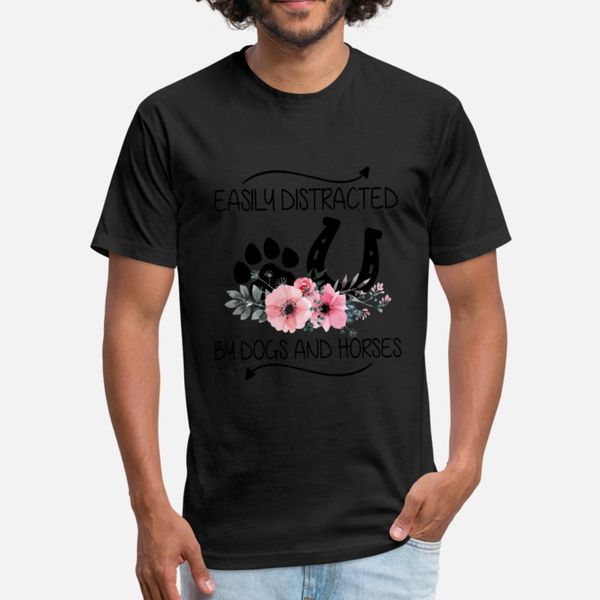 

easily distracted by dogs and horses flower t shirt men personalized cotton round collar formal cute comical spring letter shirt