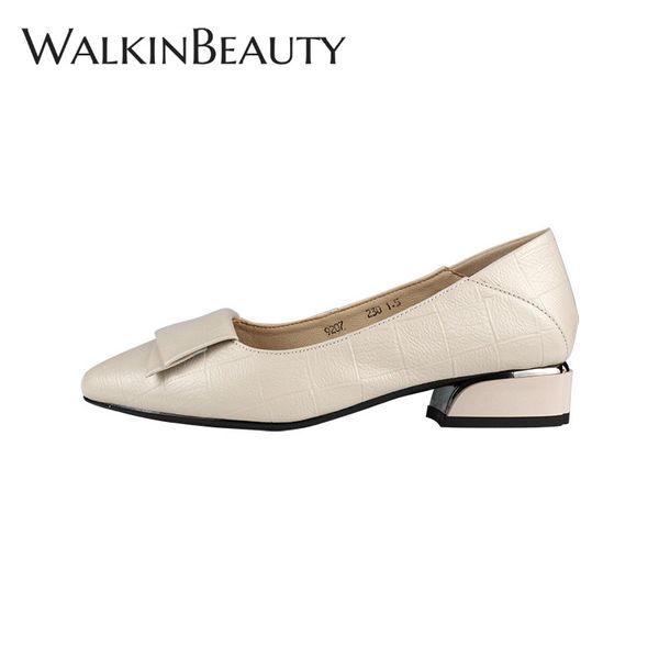 

women pumps 2020 autumn genuine leather women shoes chunky heel semi-high heeled med (3cm-5cm) rubber pointed toe office casual, Black