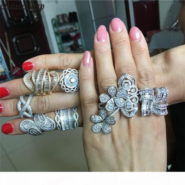 

choucong 8 styles statement promise ring 5a zircon 925 sterling silver unique wedding band rings for women party jewelry, Slivery;golden