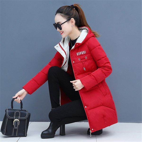

winter parkas women casual hooded jackets long sleeve autumn warm letter print long female coats zipper outerwear 2019 a1363, Black