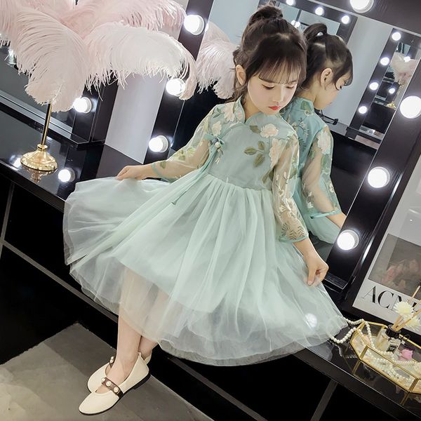 

fashion princess dress green cheongsam modern children yarn skirt qi pao traditional chinese clothing girls qipao birthday gown, Red