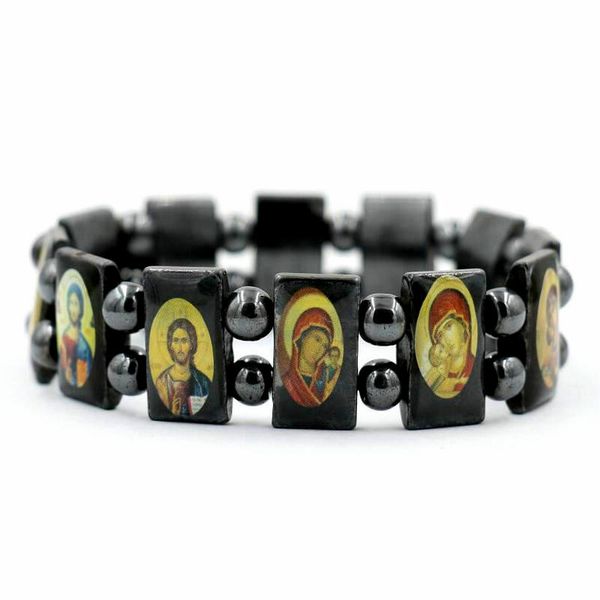 

depicting jesus holy saints messiah christian religion & spirituality bracelets men black hematite women jewelry