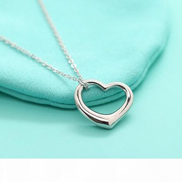 

elegant tif brand jewelry sterling 925 silver simple open heart pendant love necklace trendy bijoux birthday gift for women