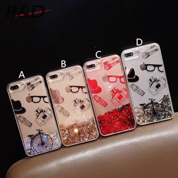 

cgjxsfashion sunglasses bicycle pattern glitter quicksand case shinny dynamic liquid case hard back cover for iphone x 7 7plus 8 6 6s