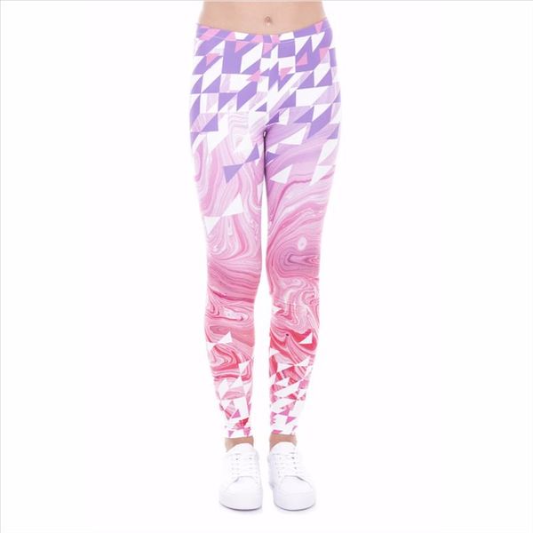 

fashion workout slim women leggings triangles pink marble printing long pants trousers women athleisure leggings, Black
