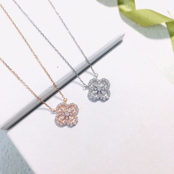 

new women's day south korea s925 sterling silver diamond diamond ring necklace women's short flower clavicle chain fashion net red